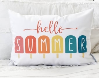 Throw Pillow Cover: Popsicle Graphic & 'HELLO Summer' Text