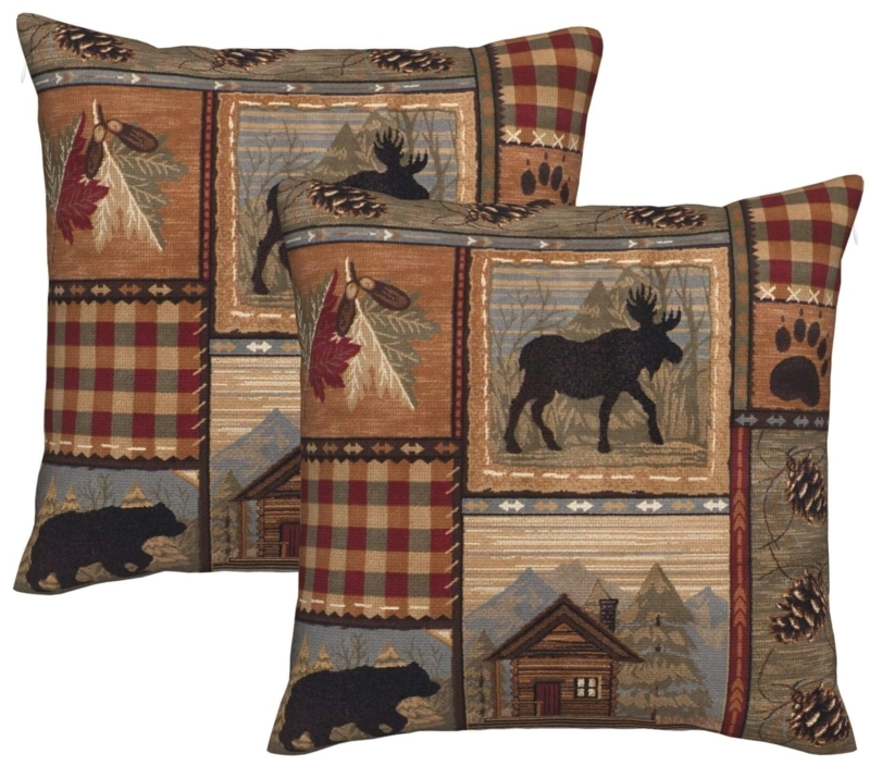 Throw Pillow Cover Rustic Lodge Wildlife Silhouettes Linen Texture