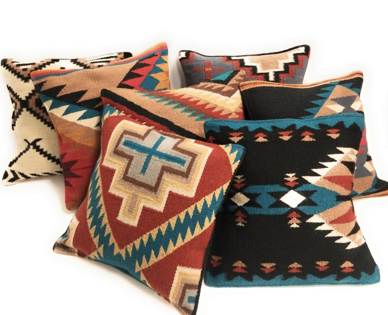 Throw Pillow Cover, Rustic Southwestern Geometric Pattern, Heavy Wool Like
