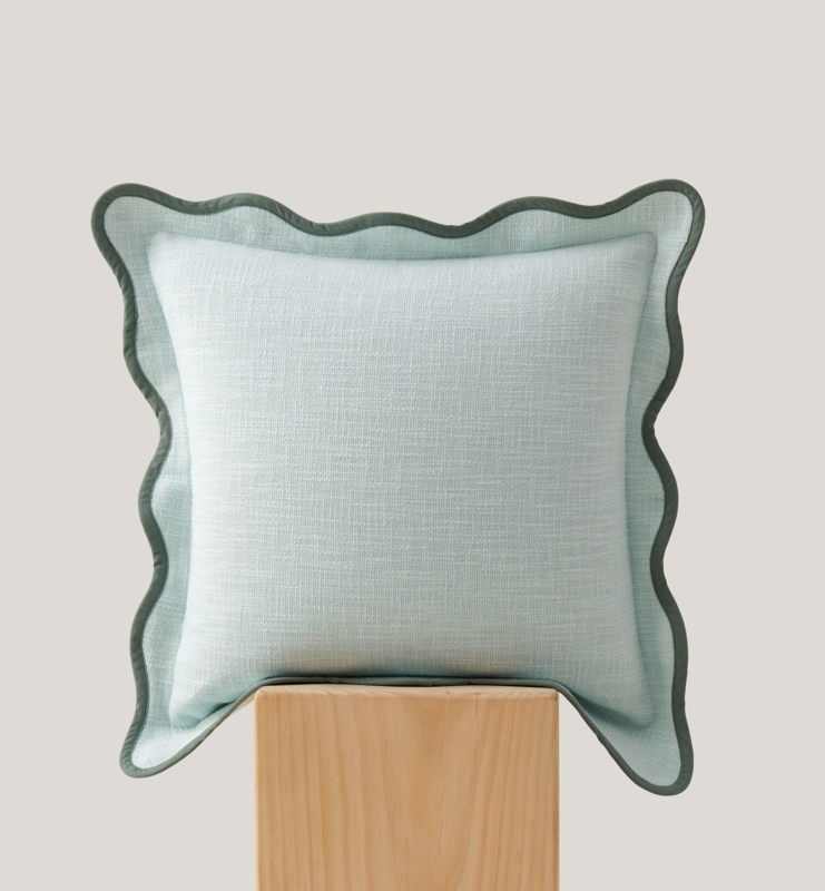 Throw Pillow Cover Scalloped Edges Navy Blue Trim