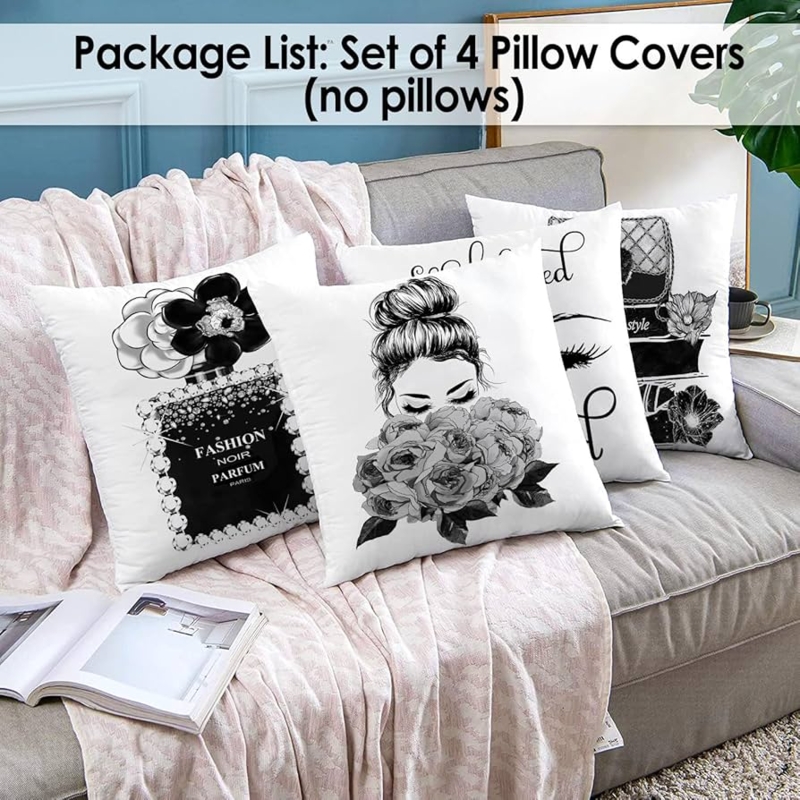 Throw Pillow Cover Set: Fashion Graphics Typography Chic Glam
