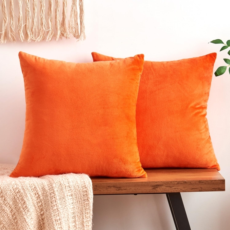 Throw Pillow Cover Set in Burnt Orange Velvet with Hidden Zipper