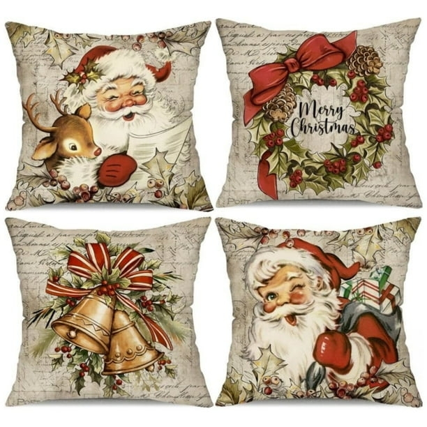 Throw Pillow Cover Set Vintage Farmhouse Graphics Linen