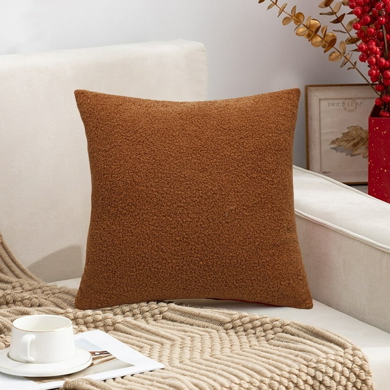 Throw Pillow Cover Tassel Trim Slub Texture Rust Beige Organic Modern