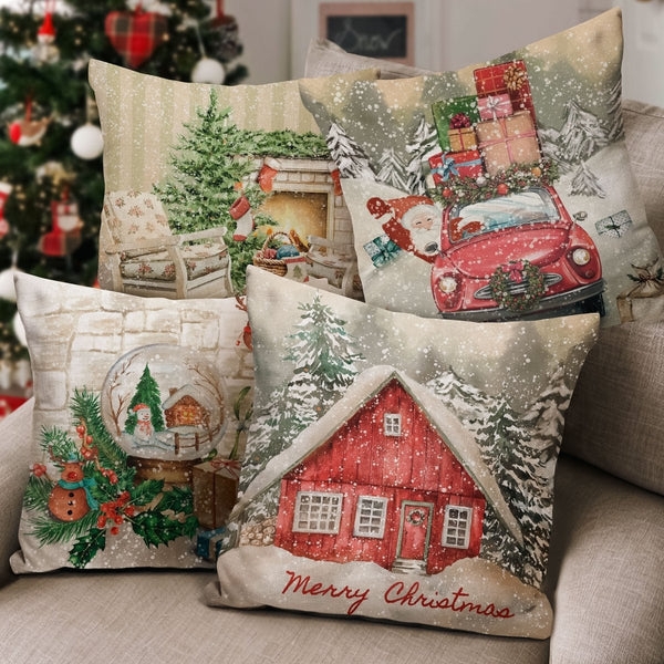 Throw Pillow Cover: Vintage Vehicle Graphics, Rustic Set