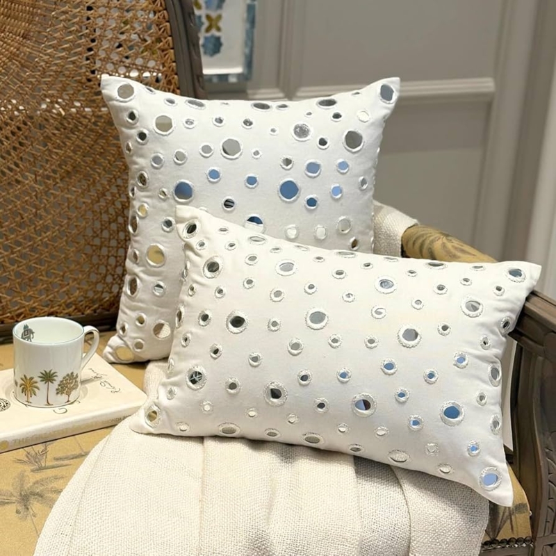 Throw Pillow Cover White Mirror Polka Dots Reflective Canvas