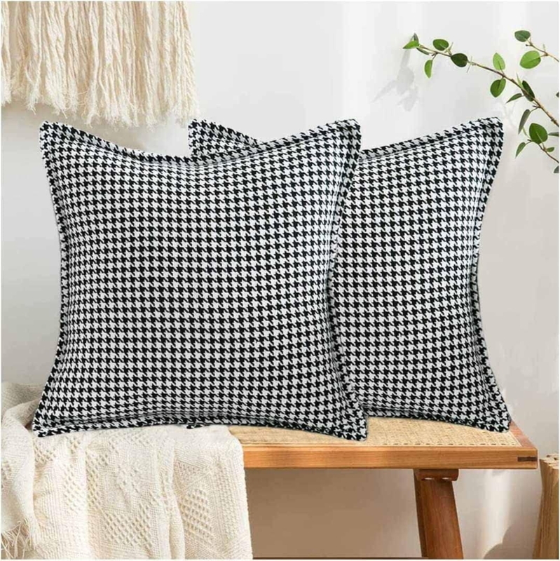 Throw Pillow Cover Woven Fabric Classic Houndstooth Pillow Covers