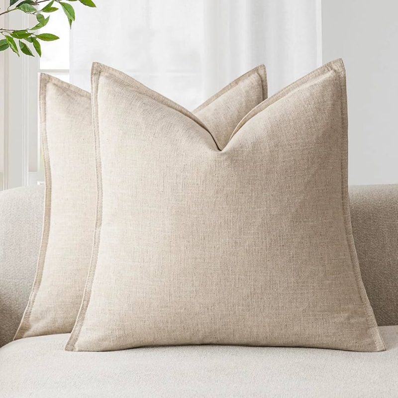Throw Pillow Cover Woven Slub Texture Natural Beige Neutral Farmhouse