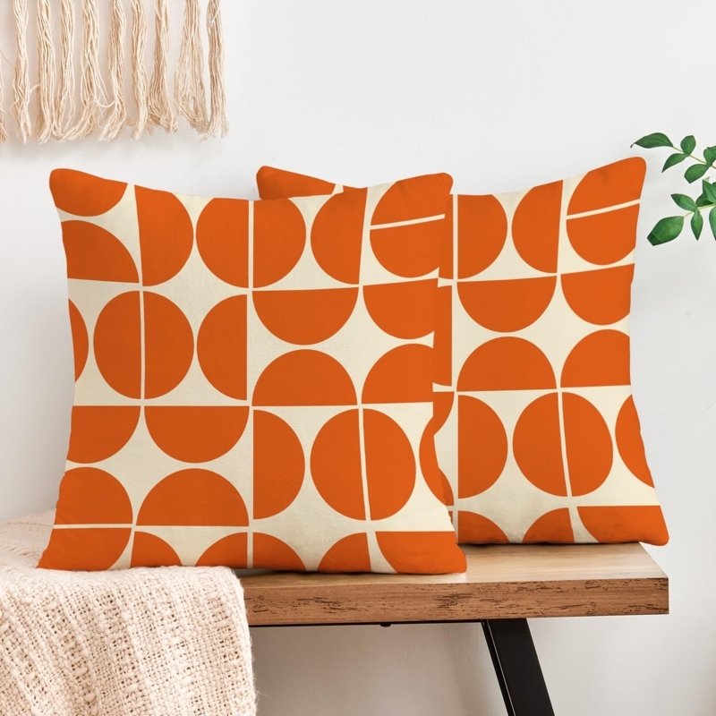 Throw Pillow Covers: Burnt Orange Geometric Mid-Century Modern, Set of 2