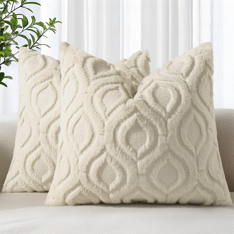 Throw Pillow Covers, Curly Faux Wool Beige Boucle Texture, Set of 2