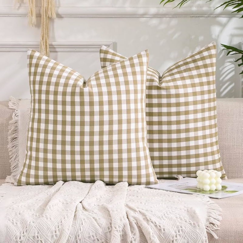Throw Pillow Covers in Brown Gingham Check, Modern Farmhouse