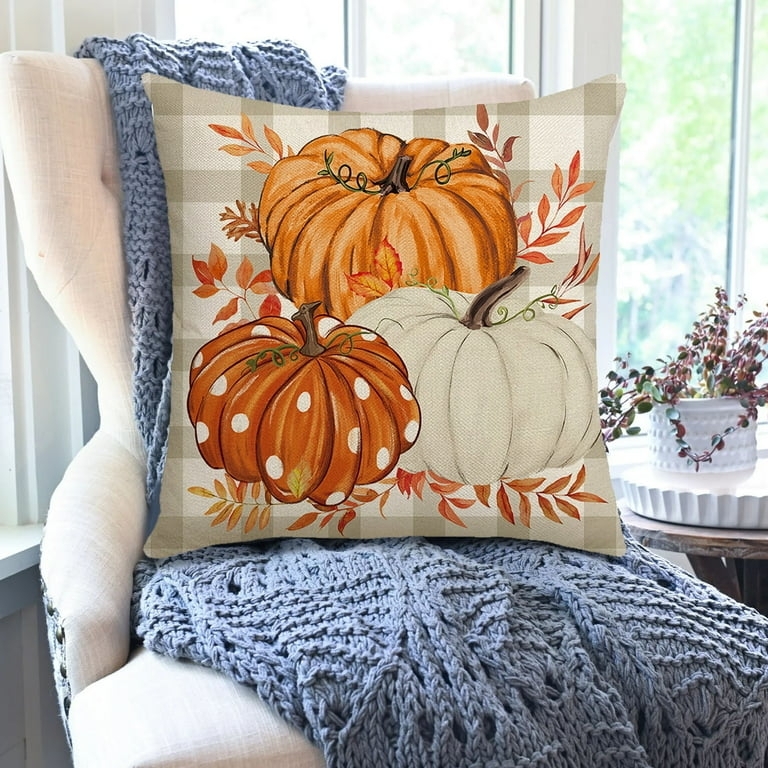 Throw Pillow Covers Maple Leaf Pumpkin Harvest Thanksgiving Decor