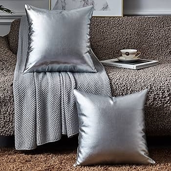 Throw Pillow Covers set featuring high-shine crinkle texture silver finish
