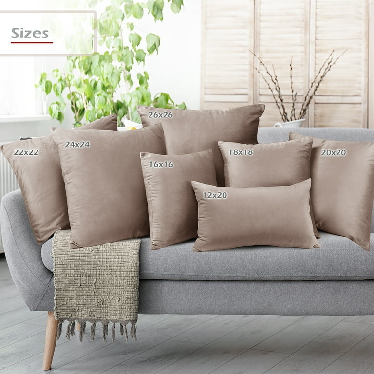 Throw Pillow Covers, Taupe Velvet Texture, Soft Plush Square Cushions