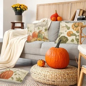Throw Pillow Covers Watercolor Print Pumpkin Motif Farmhouse Decor