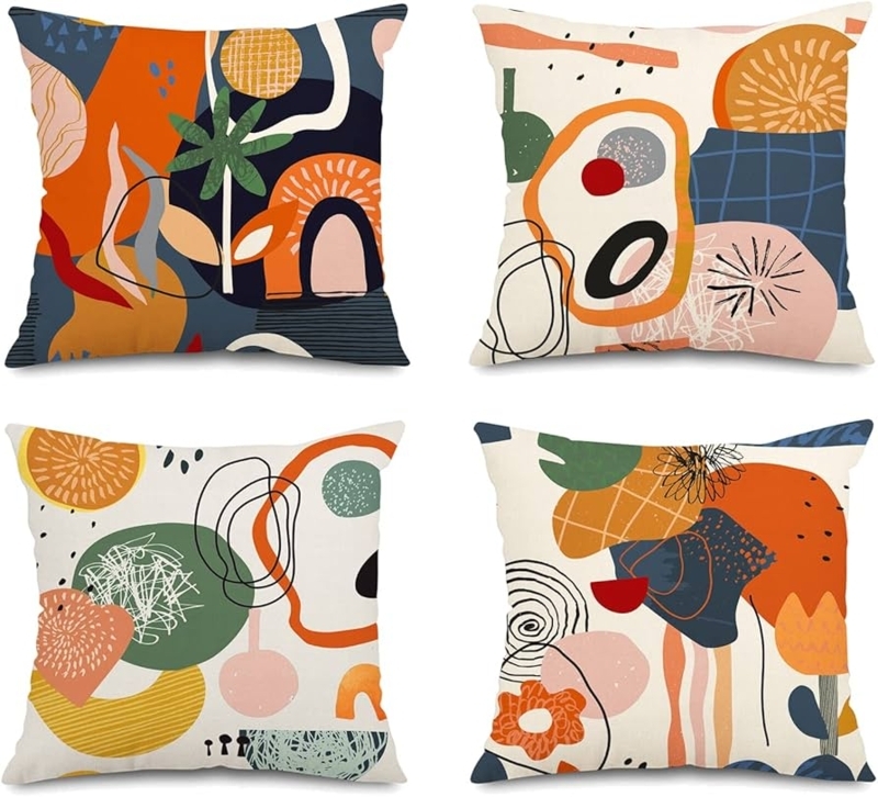 Throw Pillow Covers with Abstract Botanical Print, Mid-Century Style.
