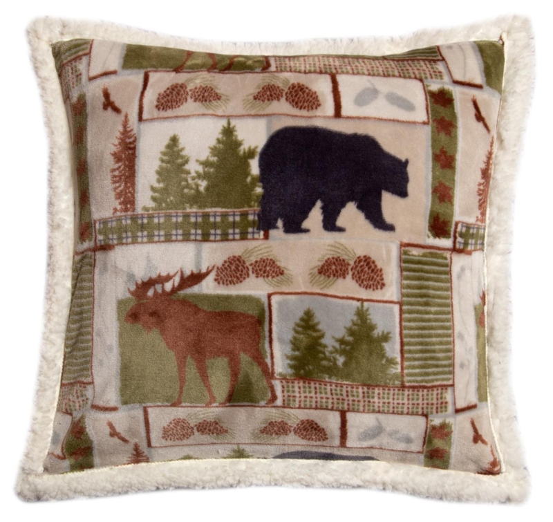 Throw Pillow Cozy Sherpa Fleece Trim Tartan Plaid Panels
