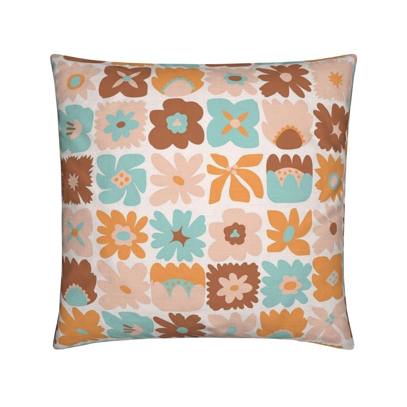 Throw Pillow: Cream & Orange Retro Floral Graphic, Inspirational Quote