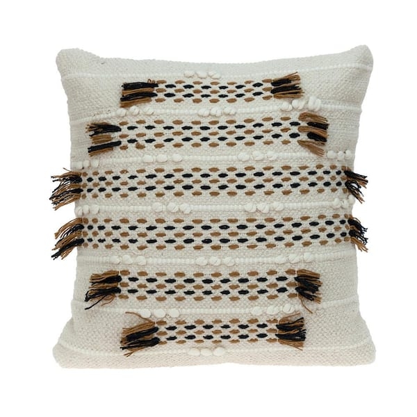 Throw Pillow: Crosshatch Pattern Beige Textured Weave Neutral Geometric