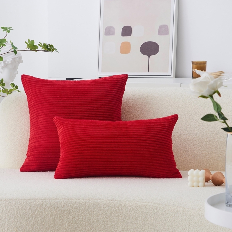 Throw Pillow Crushed Velvet Ruby Red Texture Soft Sheen Glam Style