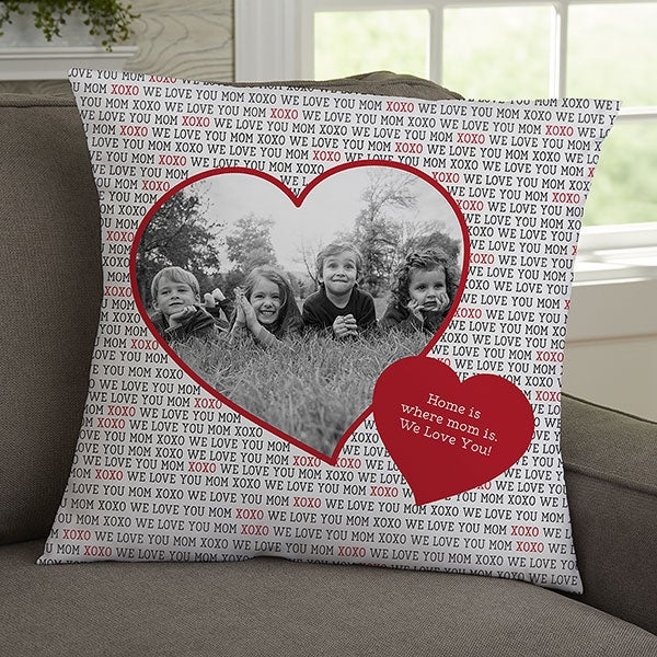 Throw Pillow Cursive Script Photo Collage Gray Contemporary