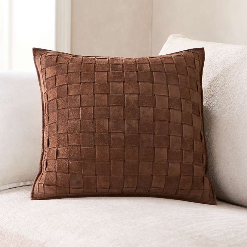 Throw Pillow: Dark Brown Woven Lattice Pattern for Modern Industrial Accents.