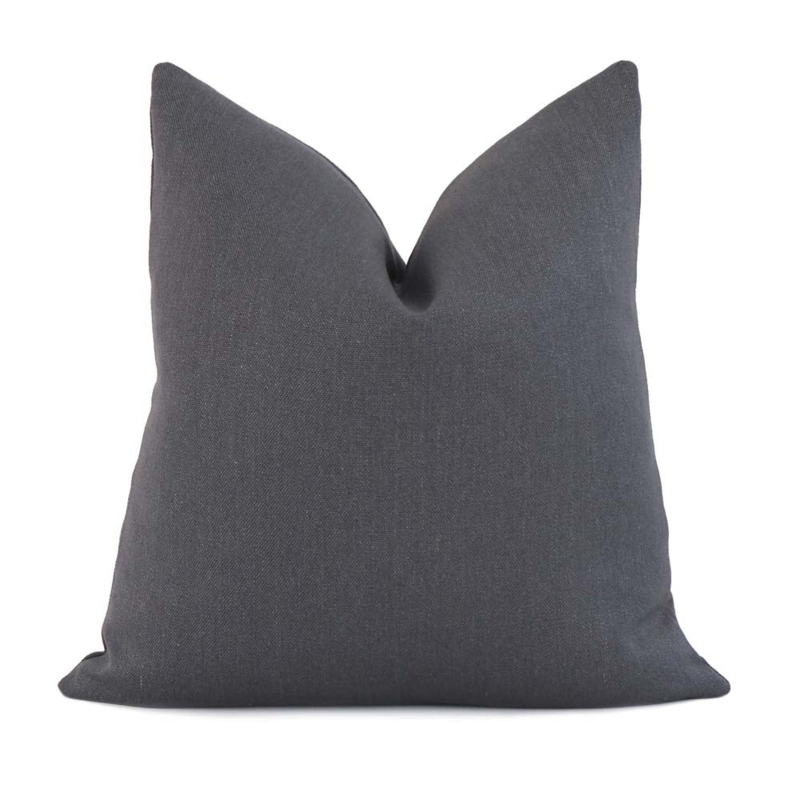 Throw Pillow Dark Charcoal Tone Linen Like Weave Knife Edge Decorative