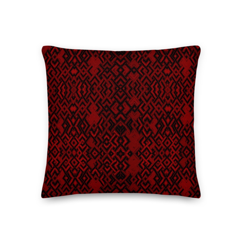 Throw Pillow Dark Red Abstract Geometric Pattern Piped Edges Global
