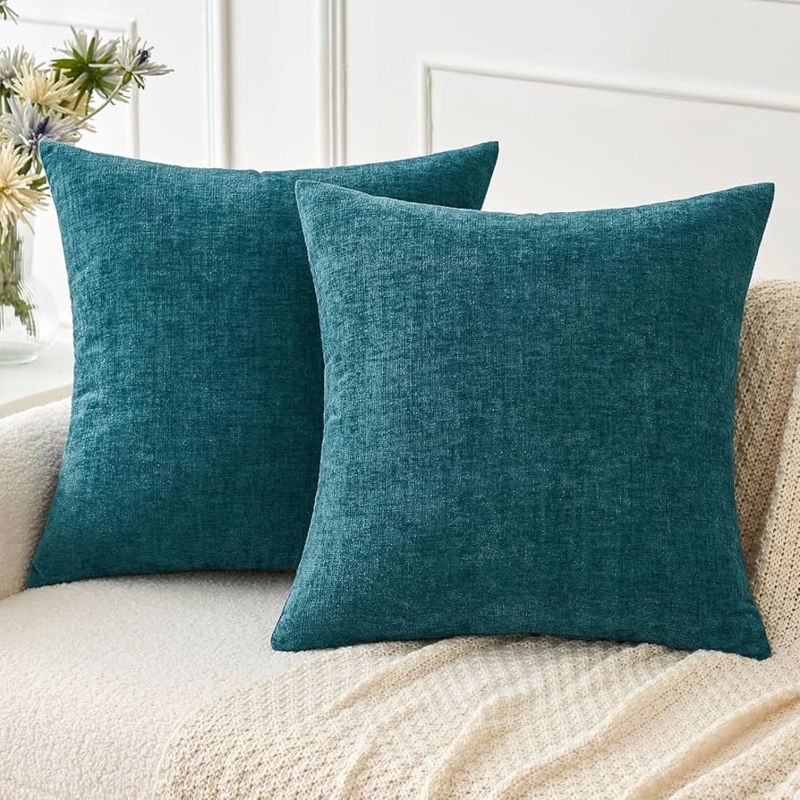 Throw Pillow Dark Teal Chenille Textured Plush Cozy Sofa Styling