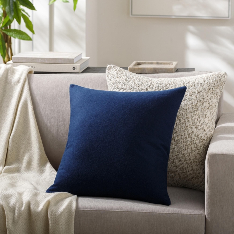 Throw Pillow Deep Navy Hue Woven Texture Knife Edge Seams Decor