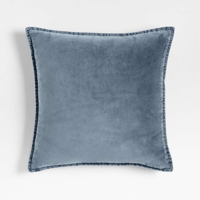 Throw Pillow: Deep Sea Blue Washed Velvet, Coastal Style Cushion