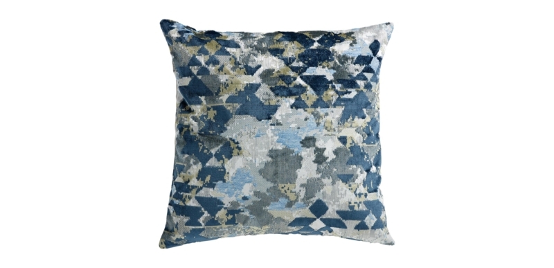 Throw Pillow detailing Abstract Blue Print and Modern Painterly Style