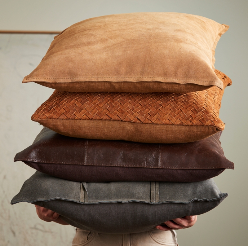 Throw Pillow: Diagonal Patch Throw Pillows in Suede Texture.