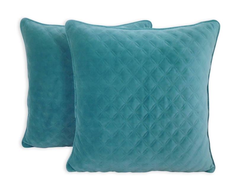Throw Pillow Diamond Quilted Velvet Piped Edges Modern Decorative Set