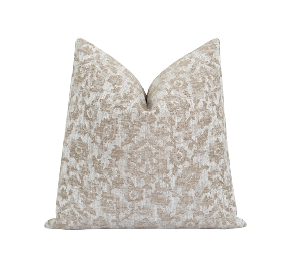 Throw Pillow Distressed Jacquard Weave Floral Motif Traditional Accent