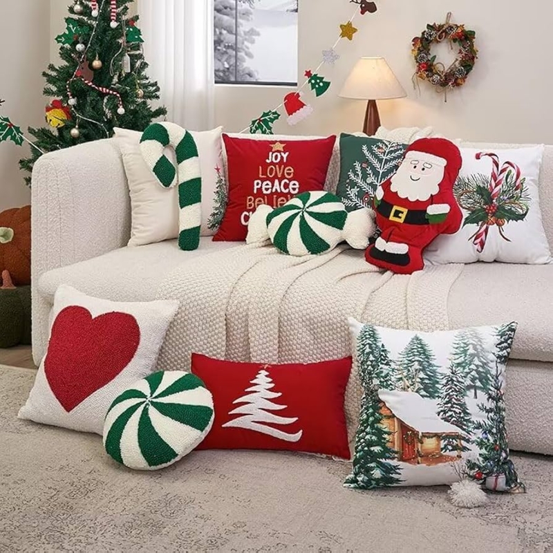 Throw Pillow Duo Candy Cane Shape Round Plush