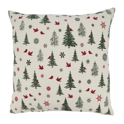Throw Pillow Embroidered Evergreen Trees Ivory Fabric