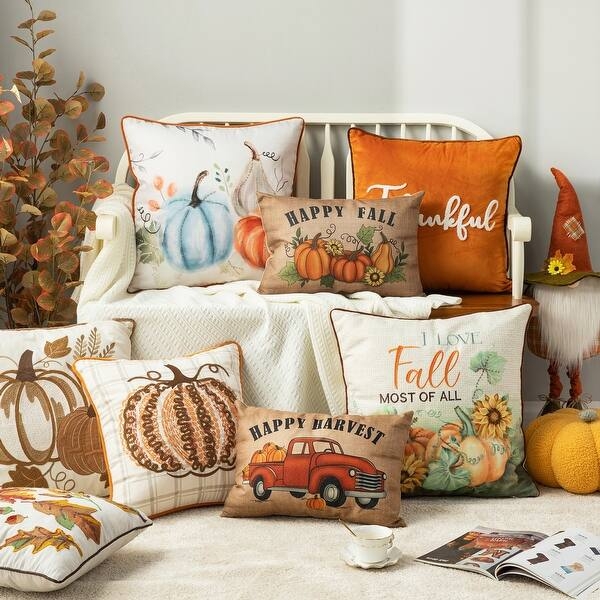 Throw Pillow Embroidered Turkey Cream Farmhouse Bench Decor