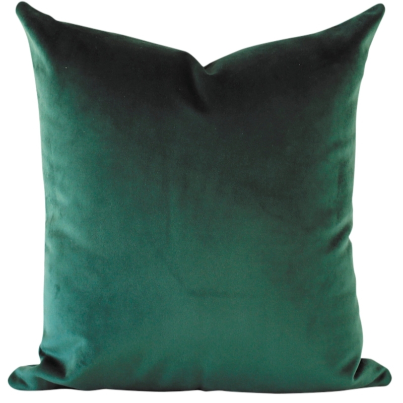 Throw Pillow: Emerald Green Velvet, Soft Sheen & Glam Square Cushion