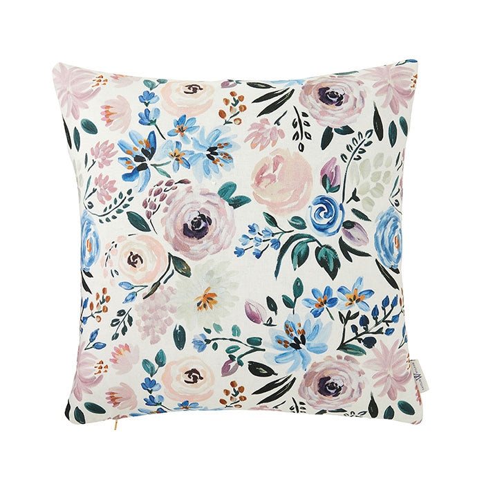 Throw Pillow English Botanical Print Corded Piping Traditional Blue