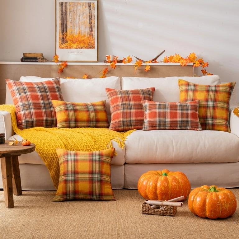 Throw Pillow Fall Plaid Throw Pillows with Autumnal Palette