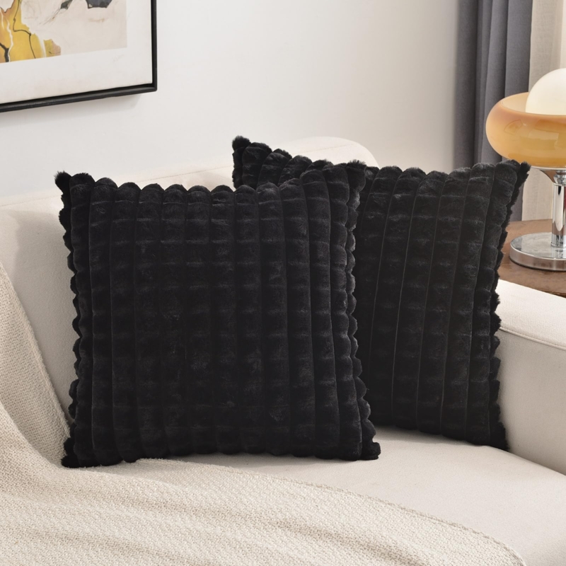 Throw Pillow Faux Fur Plaid Textured Styling Velvet Back