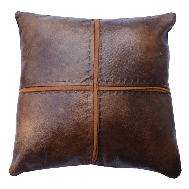 Throw Pillow: Faux Leather with Contrast Stitching for Rustic Western Style.