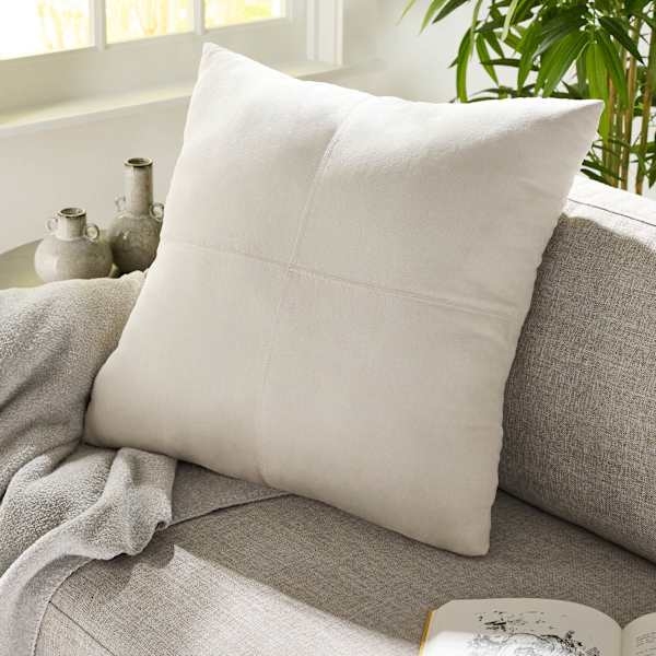 Throw Pillow Faux Suede Ivory Brushed Texture Large Square Format