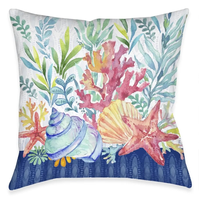 Throw Pillow featuring Blue Coral Pattern for Airy Seaside Styling