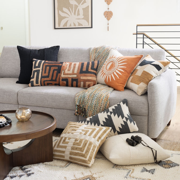 Throw Pillow featuring Earthy Patchwork Design and Heavy Stitching.