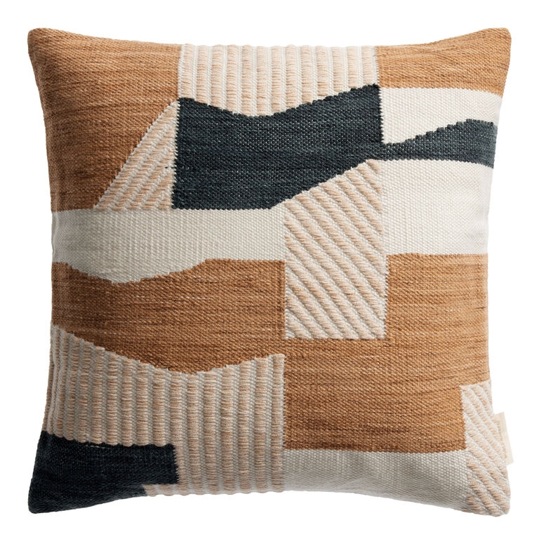 Throw Pillow featuring Multicolor Patchwork Design and Piped Edges