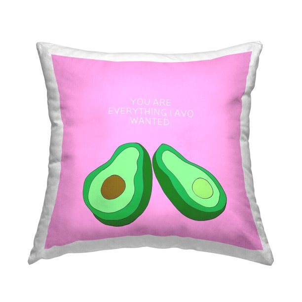 Throw Pillow featuring Whimsical Avocado Pun Graphic and Pink Background