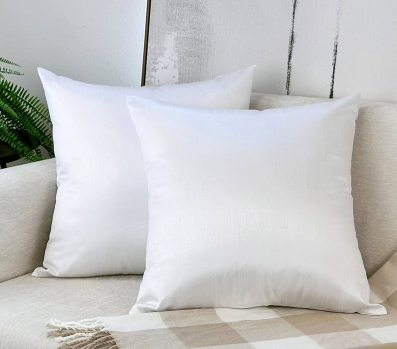 Throw Pillow featuring White Faux Silk with Luminous Piped Edges