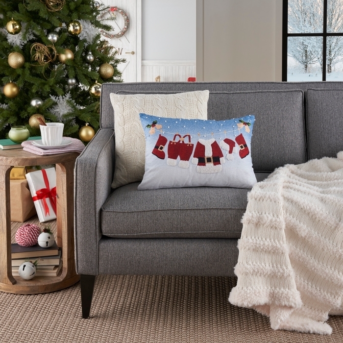 Throw Pillow, Festive Holiday Motifs with Merry Christmas Typography